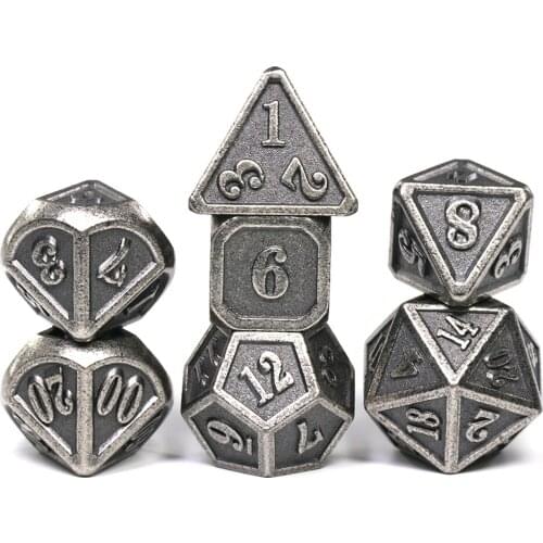 Rounded Corners Retro Enamel Plating Polyhedral Metal Dice Set with Velvet Drawstring Bag for Table Board Role Playing Game