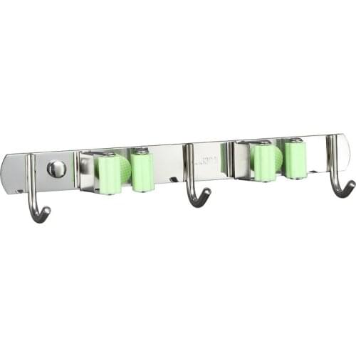 Wall-mounted non-marking mop hook clip behind the door kitchen bathroom toilet broom 304 stainless steel mop holder