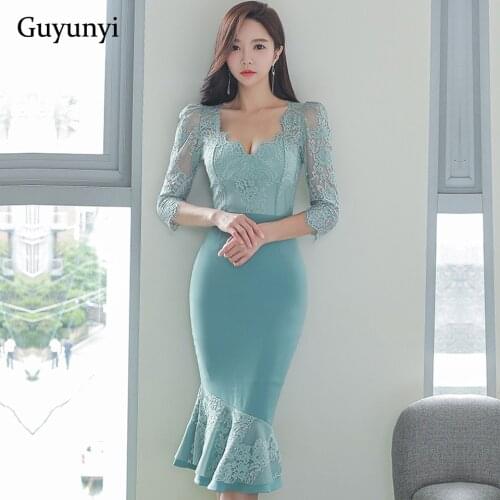 Plain Color Elegant Party Dress 2021 Spring Temperament Sexy Perspective Lace Sleeve And Back High Waist Tight Dress Women
