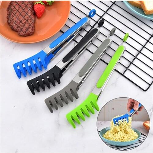 Pasta Tongs Silicone Tip Non-slip Stainless Steel Food Tongs Spaghetti Tongs Cooking Clip Salad Tools Kitchen Accessories