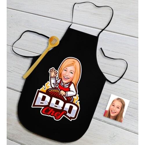 Personalized Women 'S BBQ Chef Caricature Of Black Kitchen Apron Custom Design Souvenir Beautiful Memories Friends Lovers gift