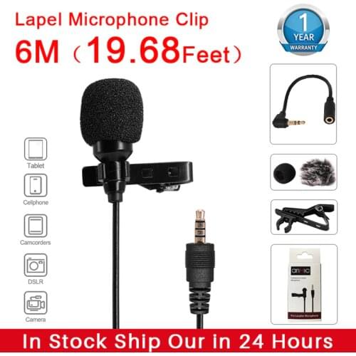 AirMic M-Lav 6M Audio Video Record Lavalier Lapel Microphone Recording microphone Clip On Mic for iPhone Android Smartphone PC