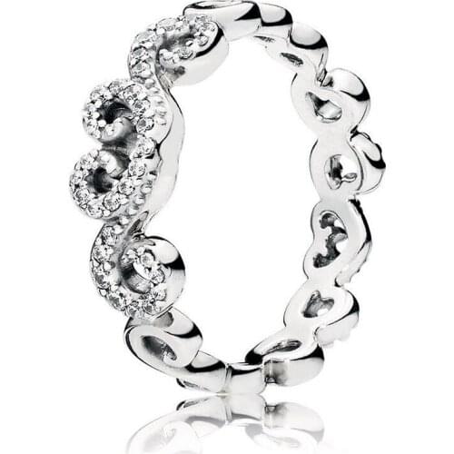 Authentic 925 Sterling Silver Heart Swirls Fashion Ring For Pandora Women Bead Charm Gift DIY Jewelry