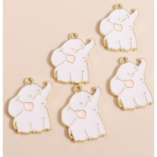 10pcs 22*25mm Gold Color Enamel Alloy Elephant Charms for Jewelry Making Cute Animal Necklace Bracelet DIY Jewelry Findings