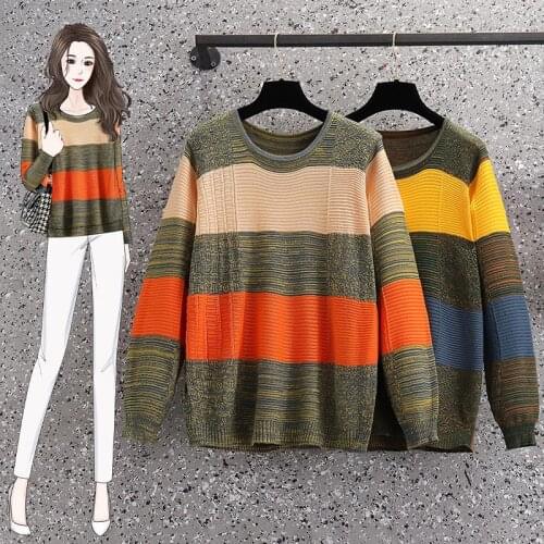 Striped Plus Large Size Oversize Korean Style Fashion Pullovers For WomenS Ladies Sweater 2021 Clothes Tops Blouse Female Autum