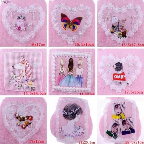 Prajna Lace Patch Beaded Patches For Clothes Stripes Sew On Unicorn Patches Stickers On Clothes Kids Cartoon Girl Badge Pearl