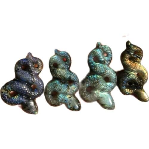 Natural Labradorite snake Hand Carved quartz Crystal Healing random