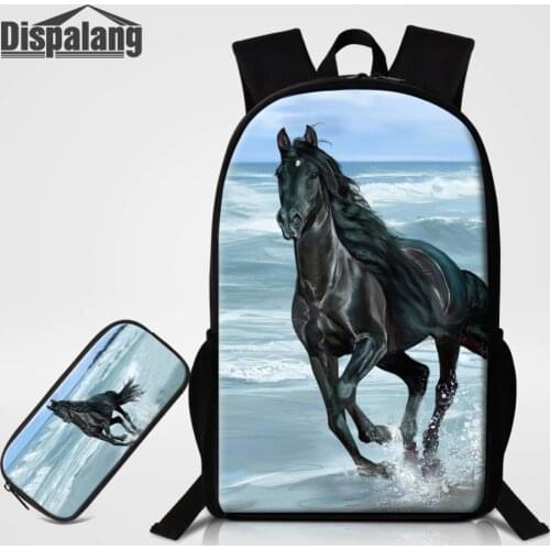 Dispalang Backpack With Horse Unicorn Bagpack Children School Backpacks Girl Fox Pack Bookbag 2PCS Set Pencil Bag Rugzak Mochila