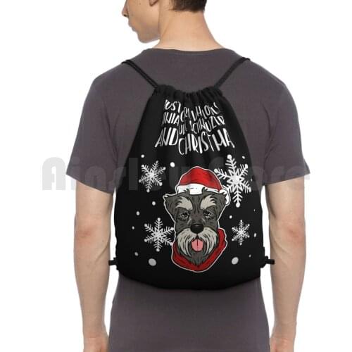Schnauzer Minature Dog Christmas Santa Girl Gift Backpack Drawstring Bags Gym Bag Waterproof Schnauzer Minature Schnauzer