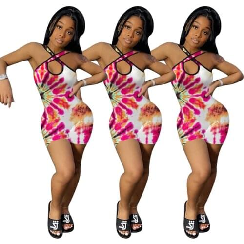 TNNAOFF Tie Dye Backless Bandage Bodycon Playsuit for Women Summer Sexy One Piece Sleeveless Streetwear Club Sports Rompers