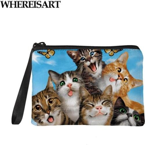 WHEREISART Cute Coin Purse Wallet Women Animal Selfie Small Wallet Cat Dog Print Creative Clutch Bag Good Childer Mini Purses