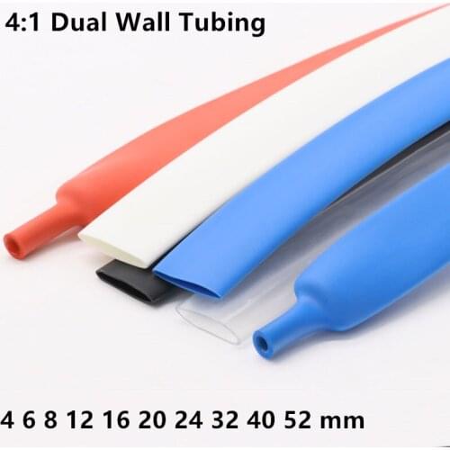 ID 4 6 8 12 16 20 24 32 40 52 mm Heat Shrink Tube with Glue Adhesive Lined 4:1 Dual Wall Tubing Sleeve Wrap Wire Cable kit
