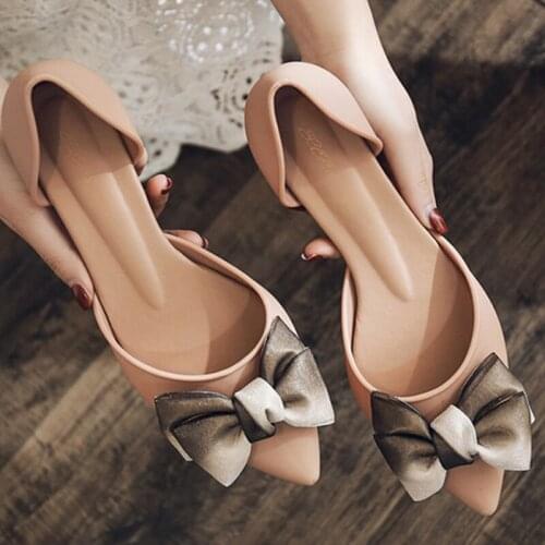Fashion Women Shoes Butterfly-knot Pumps Summer Ladies Pointed Toe Shallow Jelly Shoes Low Heel Comfortable Female Footwear
