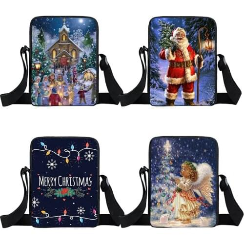 Unique Printing Winter women Small Satchel Merry Christmas Claus Gifts Canvas Square bag Reusable Travel Straddle bags