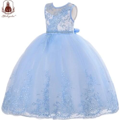 Yoliyolei Floor Girls Dress 4-12 Years Bridesmaid Kids Clothes Children Lace Princess Clothing Girl Party Wedding Vestidos