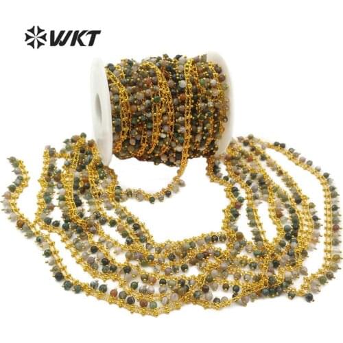 WT-RBC109 Natural Stone Chain Natural Mult Color Beads With Gold Color Rosary 4MM Beads Chain For Jewelry Making