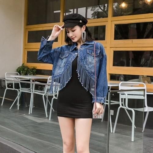Womens Denim Jacket Spring Autumn Tops Ladies Outerwear Korean Short Loose Tassel Cowboy Coat Female Casual Overwear R1012