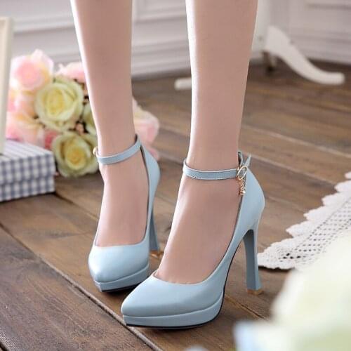 Sianie Tianie Patent Leather Pointed Toe Platform Mary Janes Shoes For Women 11cm Thin High Heels Women Pumps Blue Stilettos