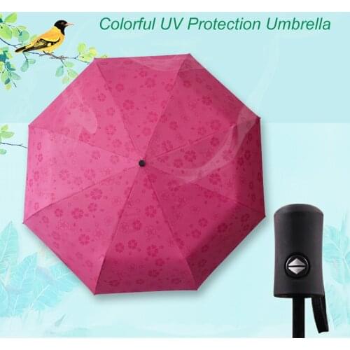 Women Girl Colorful Coated Umbrella Windproof Umbrella Reverse 3 Folding Sun Umbrella Outdoor UV Protection Travel Portable Z36