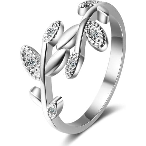WANGAIYAO ring female Korean style elegant small fresh opening inlaid zirconium rattan leaf ring ring ring