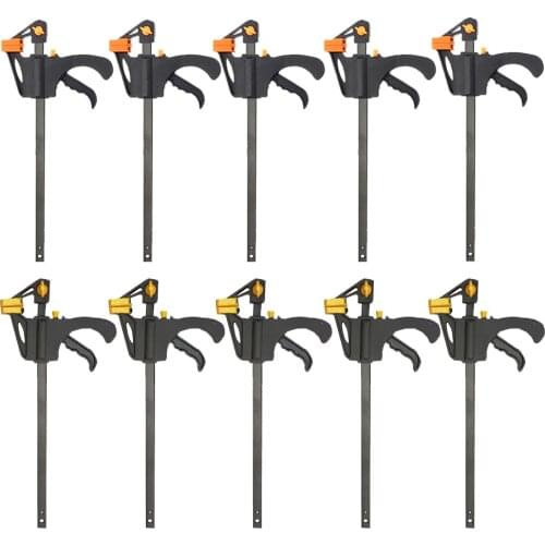 10pcs Yelllow and Orange Quick Ratchet Release Speed Squeeze Wood Working Work Bar Clamp Clip Kit Spreader Gadget Tool DIY