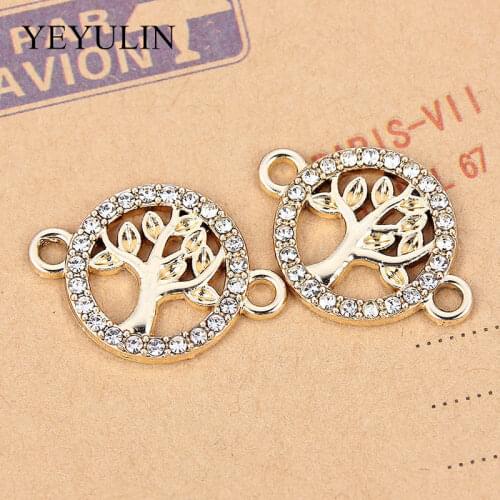 10 Pcs Gold Crystal Tree Of Life Pattern Alloy Connectors Bracelet Charms For DIY Pendant Necklace Fashion Jewelry Findings