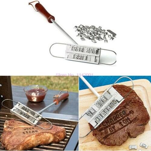 100set 64pcs/set Printed Barbecue Wooden Handle Stamp Grill Meat DIY Steak Branding Iron Tool Name Marking Stamp Tool BBQ Tool