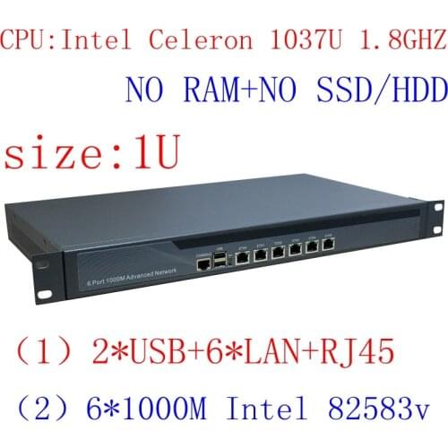1037U multi gigabit network port routing 1U high end Firewall Server with Intel PCI E 1000M 6*82583V Barebone PC