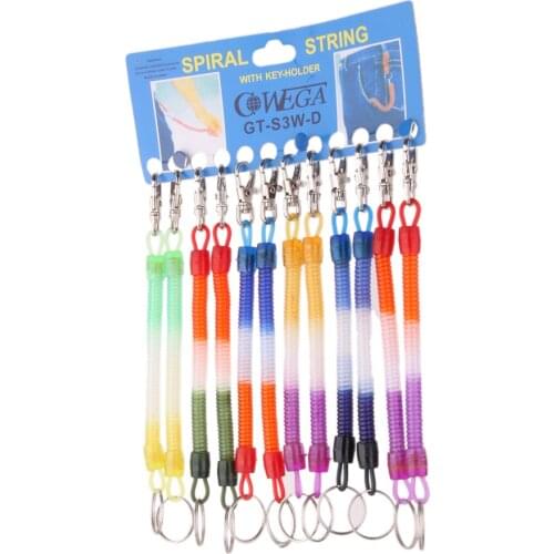 12 Packs Portable Spring Spiral Springy Keyring Metal Keychain W/ Lobster