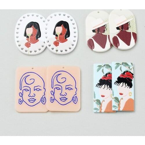 2PCS/lot Retro Beauty Avatar Painting Jewelry Accessories Earrings Connectors DIY Pendant Jewelry Findings Components Charms