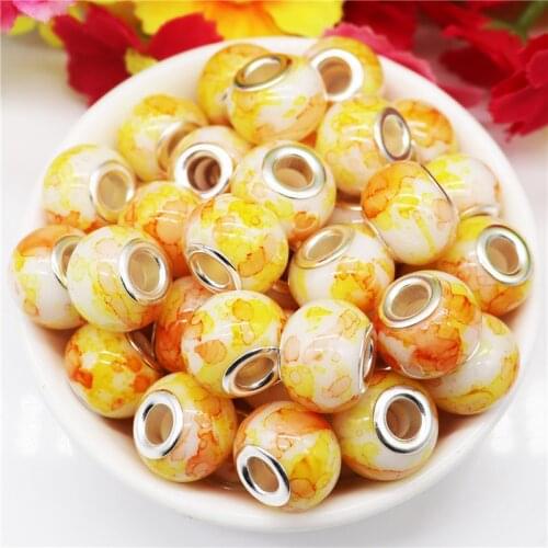 20Pcs 16MM Big Round Marble Flower Smooth Furface Large Hole Spacer Beads Murano Charms Fit Pandora Bracelet DIY Women Jewelry