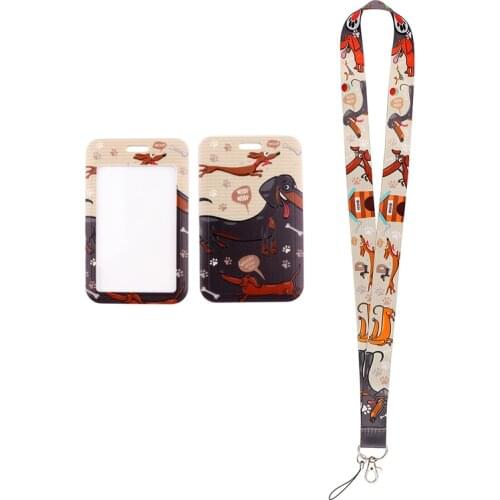 24pcs/lot MD1105 Cartoon Dachshund Lanyard Keychain key Badge ID Mobile Phone Rope Gifts Lanyard With Card Holder For Dog Lovers