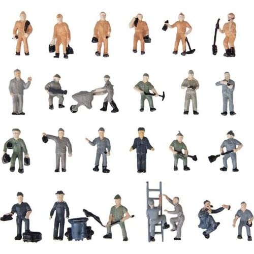 25pcs 1:87 Figurines Painted Figures Miniatures of Railway Workers with Bucket and Ladder