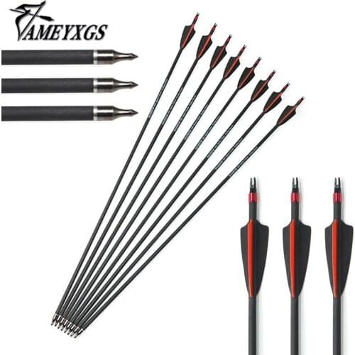 6/12/24Pcs Archery 400 Spine Carbon Arrows Detachable Replace Arrowhead OD 7.6mm 3 Inch Rubbe Feathers for Compound Recurve Bow