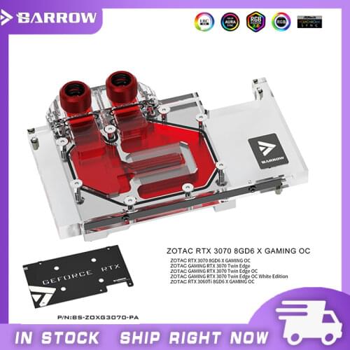Barrow 3070 GPU Water Block for ZOTAC Geforce RTX 3070 X-GAMING OC, Full Cover ARGB GPU Cooler, BS-ZOXG3070-PA