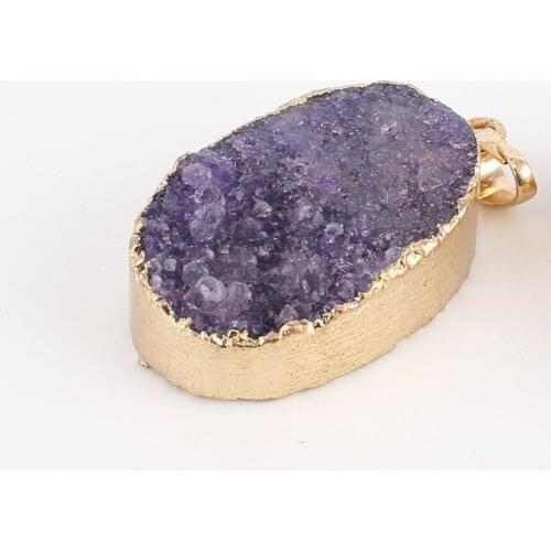 Beadsland Irregular Nature Stone Gold Plating Geode Druzy Quartz Pendant DIY Necklace Bracelet Original Girl Gift