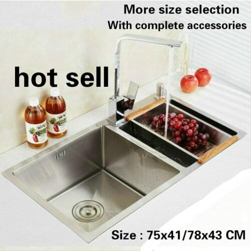 Free shipping Household Kitchen sink durable manual stainless steel double groove 75x41/78x43 CM