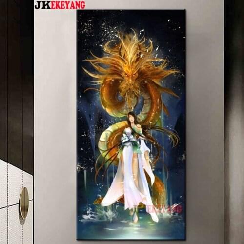 Large 5D Diy diamond painting Fairy and dragon Diamond Mosaic Rhinestone Embroidery cross stitch Y4140