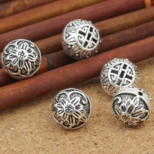 Handmade 925 silver good luck symbol beads sterling silver flower beads jewelry beads diy bracelet beads