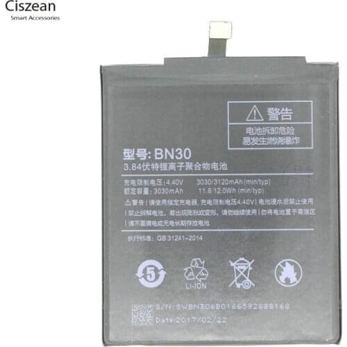 Ciszean BN30 / BN 30 Replacement Battery For Xiaomi Redmi Hongmi Redrice 4A mi 4 A 3120mAh / 12.0Wh Batteria Batterij Batteries