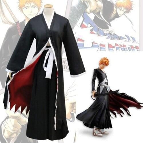 Bleach Kurosaki Ichigo Robe Cloak Pants Belt Coat Japanese Anime Cosplay Halloween Costume Clothing Cloak Bankai Kimono Uniform
