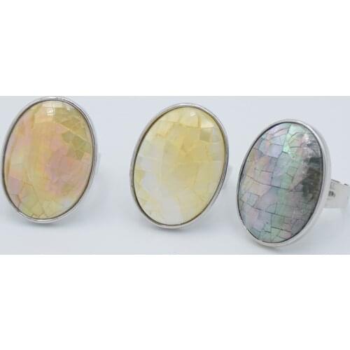 Oval Natural Abalone Shell Ring Pink White Gray Colorful Paua Shells Finger Rings Adjustable for Women Anniversary Party Jewelry