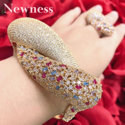 Newness luxury Unique African Bangle Ring Jewelry Sets Cubic Zirconia Women Party Engagement Width Bracelet Bangle And Ring Set