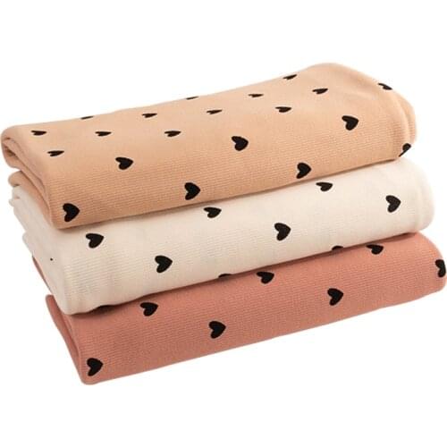 Heart Printed Sewing Material Rib Cotton Spandex Fabric For Summer Girls Dress and Tops T-shirt 45x135cm YHTJ0016