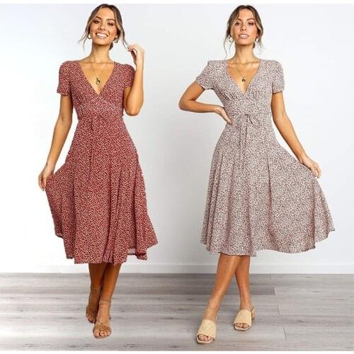 Summer Ladies Dress XL Ladies Dress Office Elegant Sexy Print XL V Neck Ladies Robe