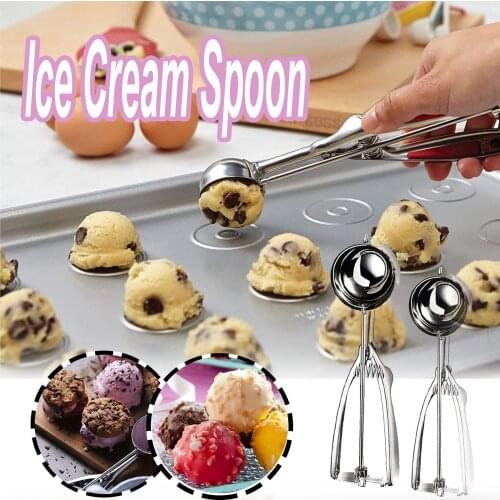 Hot New Ice Cream Spoon Stainless Steel Spring Handle Cookie Scoop Fruit Spoon Ice Cream Watermelon Spoon Dig Ball Fruit Spoon
