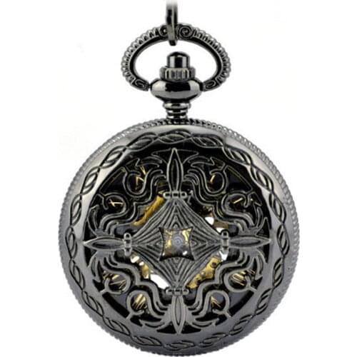 Hollow Skeleton Black Automatic Mechanical Pocket Watch Men Vintage Hand Wind Clock Necklace Pocket & Fob Watches Mens Clock