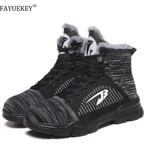 Winter New Mens Anti Smashing Cotton Steel Toe Work Shoes High Top Boots With Fur Men Puncture Proof Safety Shoes