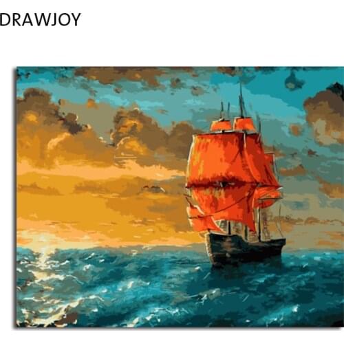 DRAWJOY Framed Home Decor Picture Painting By Numbers Seascape DIY Canvas Oil Painting Wall Art For Living Room Picture
