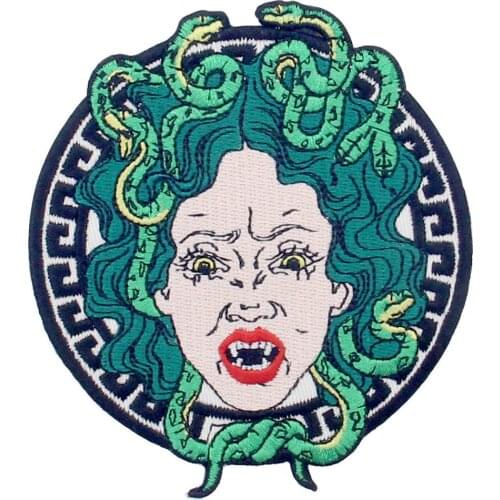 Embird patches Embroidered patch to put on backpacks Medusa Head On a Shield handmade 3D clothes patches skull patch